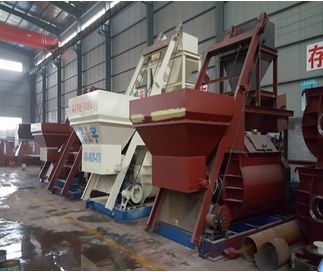 Stationary twin shaft concrete mixer