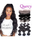 8A Quercy hair wholesale remy body wave 3 bundles with lace frontal 13*4inch Brazilian Indian Peruvian Malaysian human hair extensions wefts with lace frontal Natural color