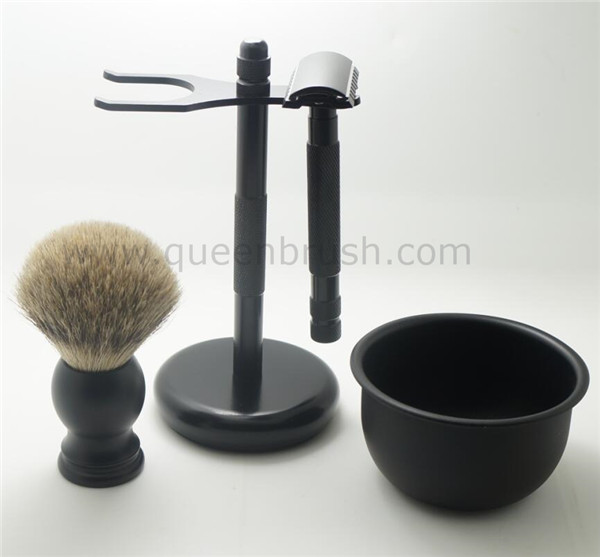 Matt black shaving brush set